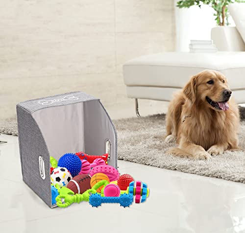 Geyecete Big Dog Toys Storage Bins Canvas Foldable Fabric Trapezoid With Metal Handles Pet Baskets,Storage Bin Large Toy Box Organizer-Gray #TOP6
