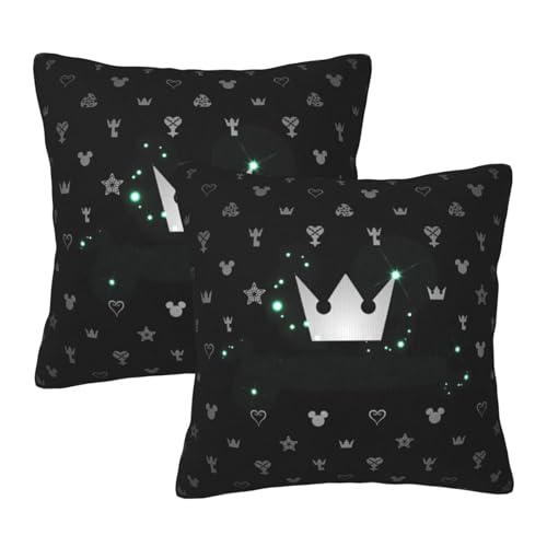 クッションカバー 40×40cm キングダムハーツ 抱き枕カバー 座布団カバー 2枚セット シンプル 柔らかい おしゃれ ファスナー式 ソファ背当て 装飾枕カバー インテリア 洗える 車 家庭用 オフィス