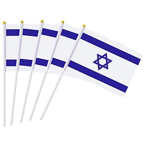 Kind Girl 25 Pack Hand Held Small Mini Israel Flag, Israeli Stick Round Top National Country Flags,Party Decorations Supplies for Parades,World Cup,Festival Events,International Festival.