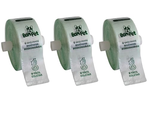 KIT 3 BOBINAS COM 3000 SAQUINHOS HIGIÊNICOS BIODEGRADÁVEIS