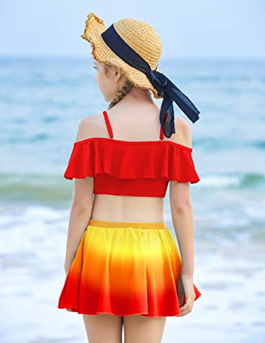 Arshiner Girls 3 Pieces Swimsuit Floral Bikini Bathing Suit Swimwear Ruffle Sleeve Swim Set Rainbow For Big Kid Size 11 Years To 12 Years #TOP4