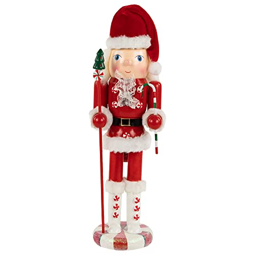 Northlight 13.75" Red and White Peppermint Twist Mrs. Claus Wooden Christmas Nutcracker -  32259319