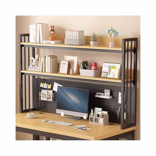 Mueble de escritorio de varios niveles, estantería multifuncional que ahorra espacio con marco de metal y tablero de fibra de densidad media de grano de madera para el hogar, oficina, dormitorio o