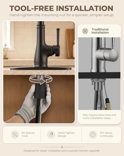Image of WEWE Vintage Kitchen Faucet with Pull Down Sprayer, Stainless Steel 1 or 3 Hole High Arc Single Handle Antique Sink Faucet for Classic Modern Ktichen, Matte Black Bar & Prep Sinks