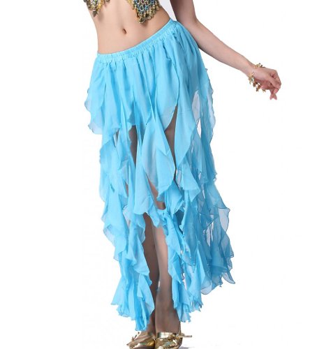 ZLTdream Belly Dance 16PCS-Curling Jellyfish Skirt for Girls andWomen Belly Dancing Outfits Light Blue