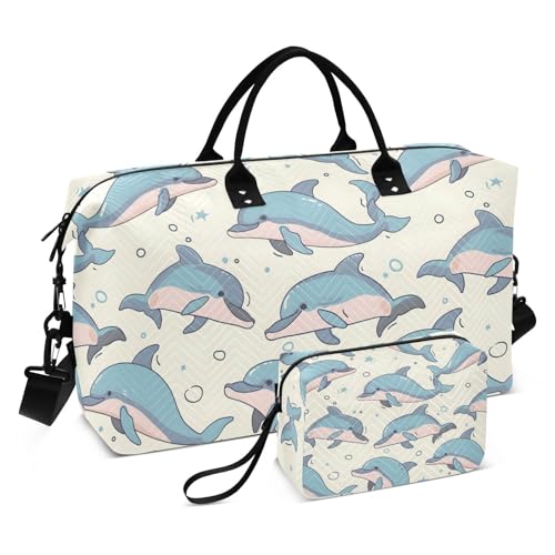 Dolphin Travel Duffle Bag,Large Weekender Travel Bag for Women Men Waterproof Luggage Bag with Trolley Sleeve,Airplane Travel Essentials for Flying