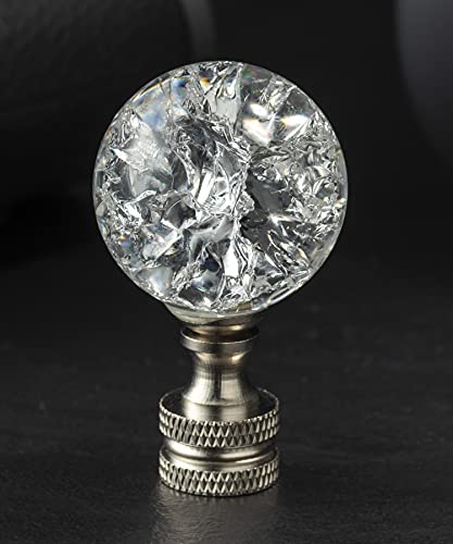 Image of Crystal Lamp Finials with Crackle Ball Design and Silver Lamp Screw Knob Base, Lamp Topper Decorative for Table and Floor Lamp Shade Top (Silver)