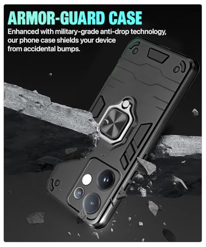 Image of WOW IMAGINE Shock Proof Back Case Mobile Cover for Vivo V60 5G | V60e 5G | Vivo T4 Pro 5G | Back Cover Case (Tough Armor | Hybrid PC + TPU | Ring Holder & in-Built Kickstand | Black)
