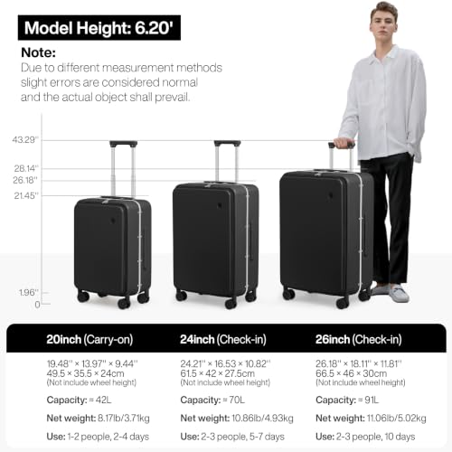 Image of mixi 26 Inch Large Checked Luggage PC Hard Shell Suitcase Top Opening Aluminum Frame Travel Suitcases with Wheels, Black