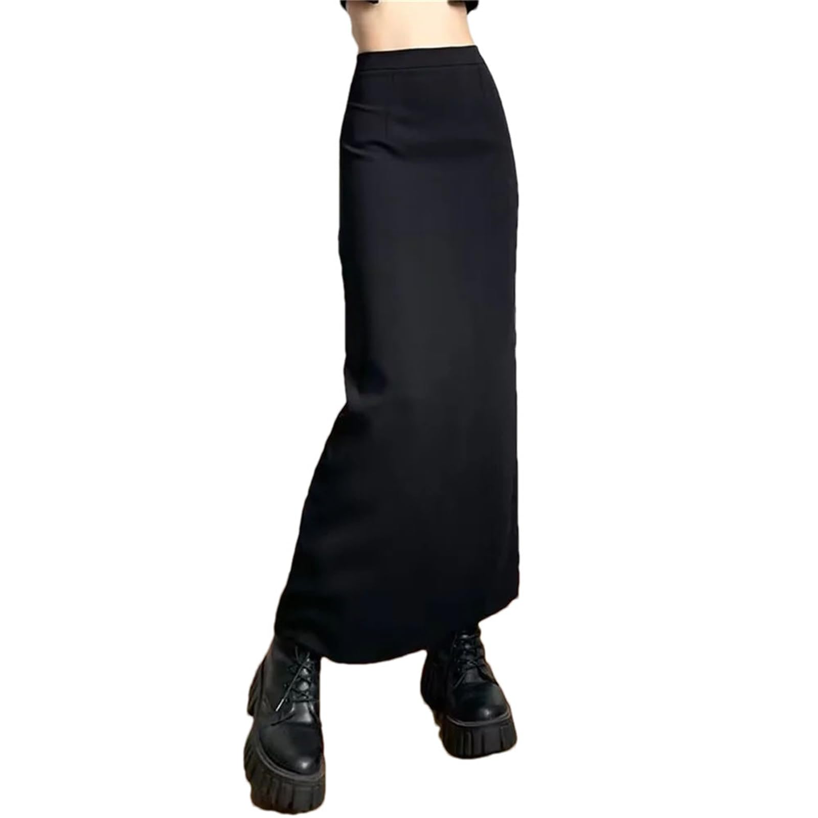 Womens Black Long Skirt with Back Slit High Waist Office Casual Slim Fit Skirt