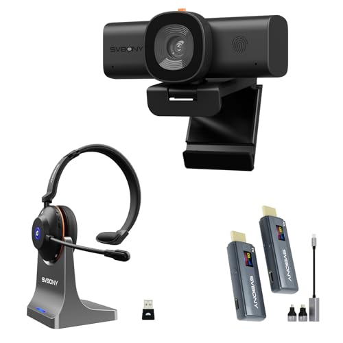 Image of SVBONY Personal Office Kit, 2K Webcam with 2 AI Mics & Privacy Cover, Wireless Headset with ENC Noise Canceling & Charging Base, Wireless HDMI Transmitter Receiver for Meeting, Streaming, Call Center