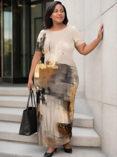 Image of PinkPatty Plus Size Dress for Women Casual Crew Neck Short Sleeve Maxi Dress Oversized Summer Beach Dresses with Pockets