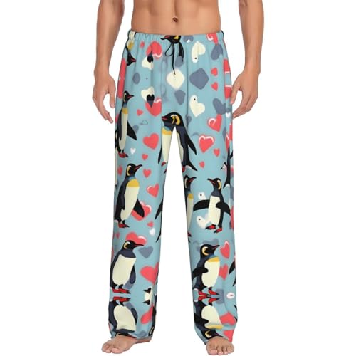 Pantalon de pyjama homme grand et long noir XL avec imprimé manchots EdWal