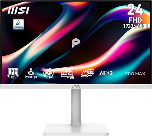 Image of msi PRO MAX 241PHW E14 24-inch IPS 1920 x1440(FHD) Hub Computer Monitor, 144Hz, Free-Synch, HDR Ready, HDMI, DisplayPort, Type C 65W, ΔE < 2, Circular Polarizer, Height Adjustable, Speaker, White