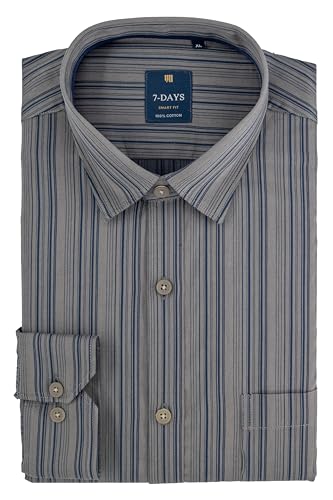 Image of 7-DAYS Men's Premium Striped Shirt - 100% Cotton, Tailored Fit (Between Slim & Regular), Full Sleeve, with Pocket - Smart Office & Casual Look