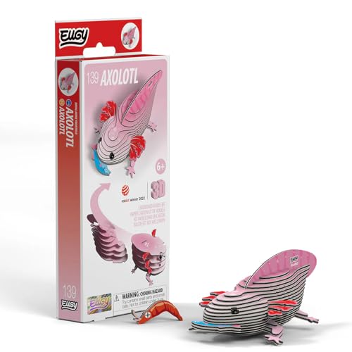 EUGY 3D Cardboard Model Kit, Pink Axolotl, Educational DIY Craft Project for Ages 6+, Award-Winning Design