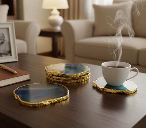 eSplanade 天然瑪瑙コースター バービールコーヒーティーコースター ? コースター4枚セット ? 完璧なテーブルアクセサリー食器 グリーン