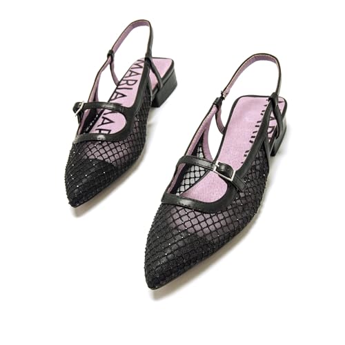 Mariamare Para Mujer. 68636 Zapatos Puglia Negro (40), Tela, Plano, 1 A 3Cm, Hebilla, Casual, Fiesta - 2