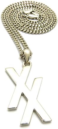 Crescendo SJ INC New 'XX' MGK Pendant & 24" Box/Cuban/Rope Chain Necklaces - XSP628 (Silver/Cuban Chain)