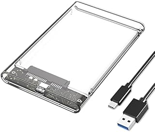 Amazon Brand - Eono 2.5" Hard Drive Enclosure, USB C to USB 3.1 6Gbps UASP Tool-Free Clear External Hard Drive Enclosure Compatible with 2.5 SATA SSD/HDD, PS5/4 Xbox TV Laptop MacBook PC