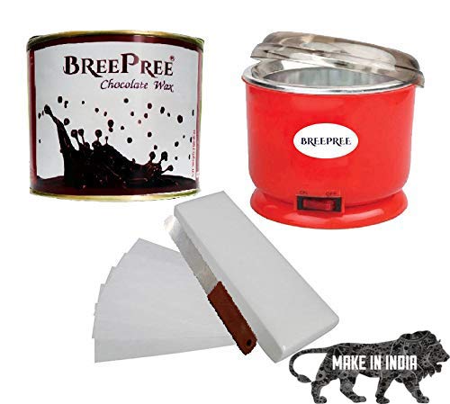 BREEPREEWaxing Automatic Wax Heater Device, Full Body Wax (600 g) Tin Can, Non-Woven Waxing Strips (30 Strips), Wax Applicator Knife Waxing Kit (Chocolate)