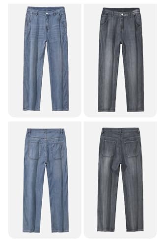 Hndudnff Men Thin Jeans Soft Comfortable Straight Denim Pants with Pockets Casual Trousers2