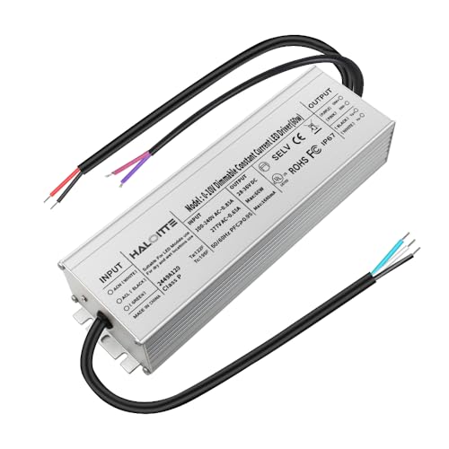 Haloitte 60W Constant Current LED Driver, 120-277Vac to 28-56Vdc, UL Listed Class 2, Triac & 0-10V Dimmable, Isolated IP65 Waterproof Power Supply for Light Bar, String Light, 1PK