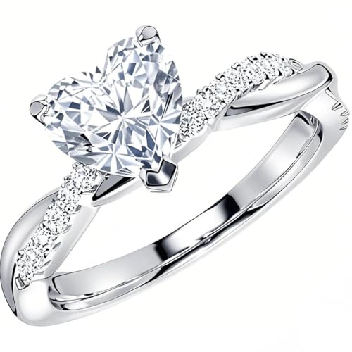 Personalized 925 Sterling Silver 4-Prong Petite Twisted Vine 1CT Heart-shaped Moissanite Diamond Ring 925 Lab Grown Diamond Engagement Ring D Color VVS Clarity Size 3 to 15 for Women
