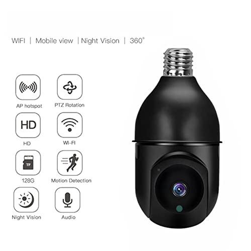 Telecamera con lampadina 1080P - Sorveglianza WiFi wireless con visione notturna IR a 360°, audio bidirezionale per il monitoraggio della sicurezza domestica e commerciale