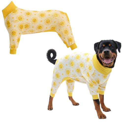 Image of Spark Paws Dog Pajama, Dog Recovery Suit Male, Onesie, Ultra-Soft and 4-Way Stretch, for Small Medium and Large Breeds - Sunshine - 4XL