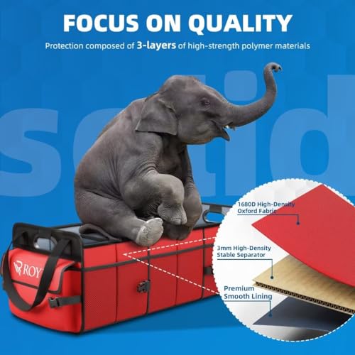Upgraded Car Trunk Organizer Collapsible Portable Cargo Storage with Tools Grips 3 Large Compartments and Upgraded Handle Trunk Organizer Compatible with SUV Car Truck Auto