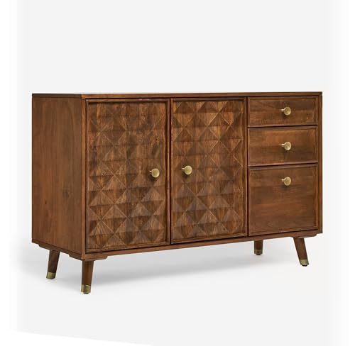 Image of The Attic Diamond Sideboard Honey, Multipurpose Cabinet for Kitchen and Living Room Storage, Classy Sideboard, Solid Mango Wood, Honey Matte Finish