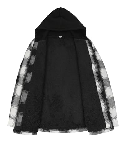 Image of ZENTHACE Men's Sherpa Lined Full Zip Hooded Plaid Shirt Jacket