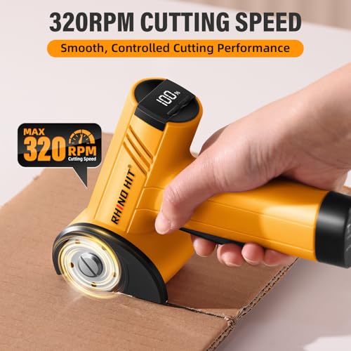 Rhino Hit Cordless Electric Scissors, Rechargeable Rotary Cardboard Cutter with LED Light & Safety Lock, 4-Speed Adjustable, 3 Blades for Fabric, Carpet, Leather & Carton, with Storage Case(yellow) by Rhino Hit - Image 5