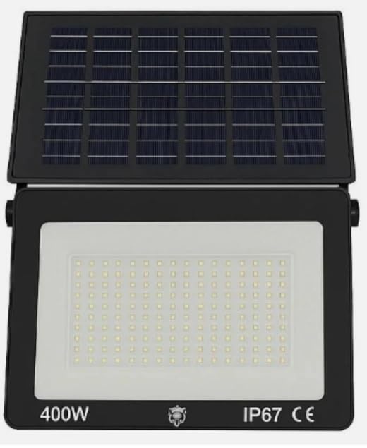 myself 21 SHOP® Faro Pieghevole 400W A Led Smd Con Pannello Solare E Sensore Crepuscolare Super Slim per Illuminazione Giardino, Casa, Negozio