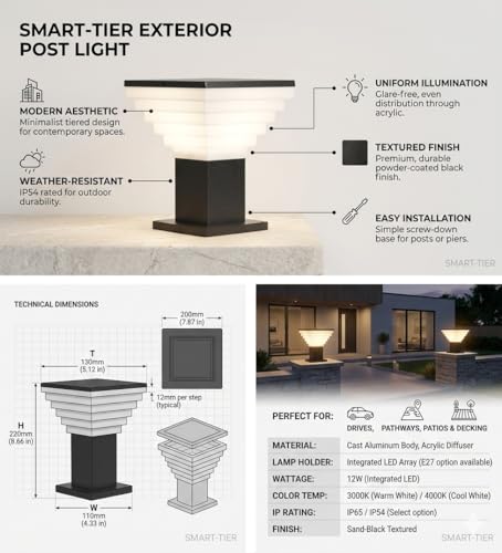 Image of Areezo Waterproof Outdoor Gate Light for Main Gate Pillar - Modern LED /Holder Based Lamp for Home, Garden & Balcony (Pack of 2, Deluxe Black)