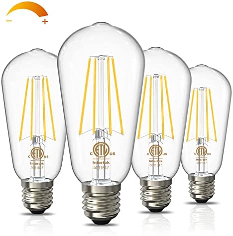 Volxon Dimmable e26 Edison Bulbs 60 Watt LED Equivalent, Incandescent Light Bulb Replacement, 6W 2700K Warm White, High Brightness 800LM, Vintage Filament Bulb, 95+ CRI, Clear Glass, ETL Listed(4 Pcs)