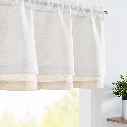jinchan Linen Valance for Farmhouse Living Room Windows 16 Inch Slubbed Crossed Double Layer Window Valance Light Filtering Rustic Country Overlay Rod