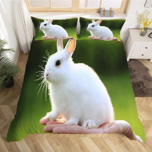 Housse de couette 160x200 lapin blanc ensemble literie fermeture éclair