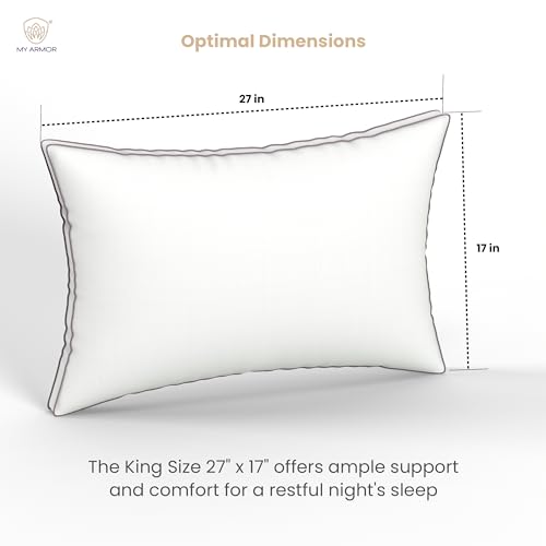 Image of MY ARMOR Gusseted Hotel Pillows for Sleeping, Down Alternative Hypoallergenic Bed Pillows Suitable for Side and Back Sleepers, Soft and Supportive, White, Pack of 2