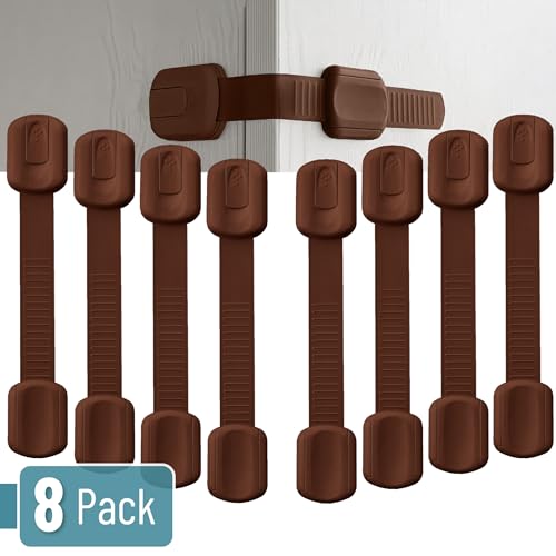 Image of Bates- Child Safety Strap Locks, 8 Pack, Brown, Baby Cabinet Locks with Adjustable Strap Length