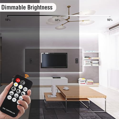 Image of Dimmable White COB LED Strip Light Kit with RF Remote & UL-Certified 12v Power Supply,CRI93+Flexible Cuttable Bright Cob Light Strip for Under Cabinet,Bedroom,Office Decor DIY Projects