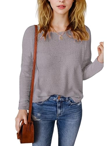 Image of Womens's Drop Shoulder Casual Loose Crewneck Lightweight Long Sleeve Pullover Sweaters