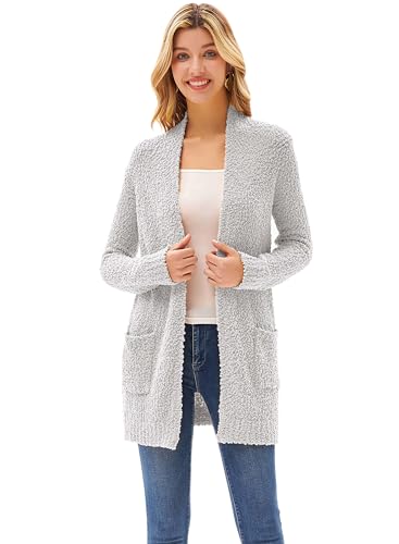 GRACE KARIN Long Open Front Fleece Cardigan Sweater, Fall Chunky Knit Casual Coat, Soft Winter Outerwear with Pockets4