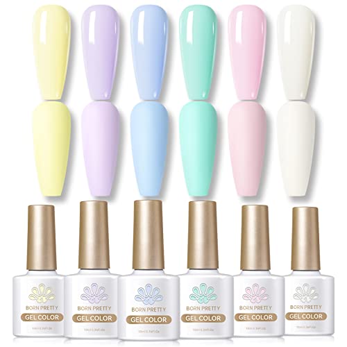 YOKEFELLOW 6PCS Pastel Gel Nail Polish Set Spring Summer Gel Polish Macaron Candy Sweet Color Soft Pink Yellow Purple Gel Polish