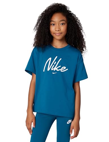 Nike Girls' Sportswear T-Shirt (Modern Script), Green Abyss, X-Large