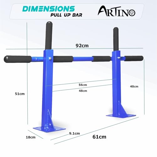 Image of Artino Wall Mounted Pull-Up Bar for Home Gym - Multi-Grip Chin-Up Bar, Heavy Duty Steel Frame, 120 kg Capacity - Includes Mounting Kit