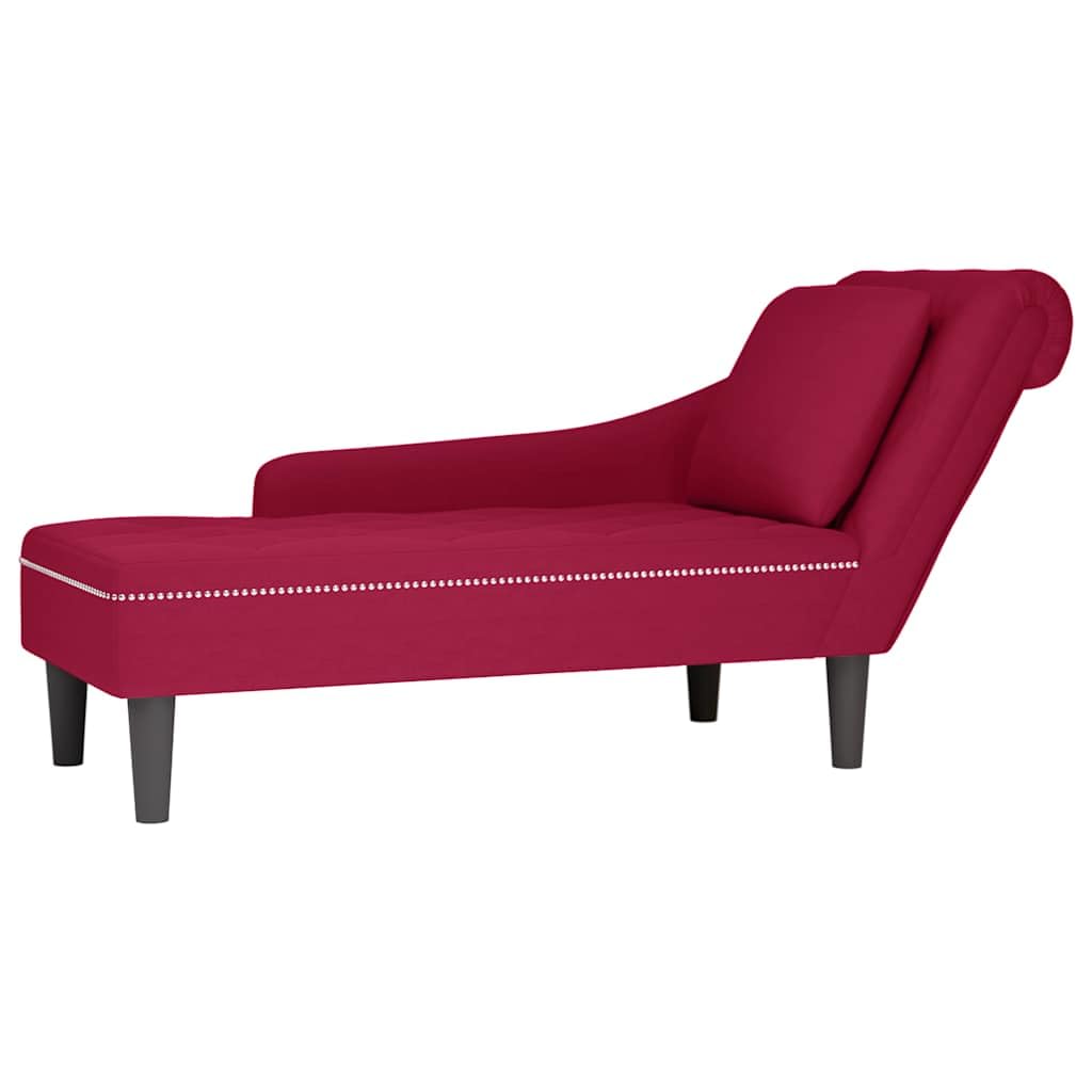 Chaise longue en velours bordeaux 145cm avec accoudoir droit et coussin confortable