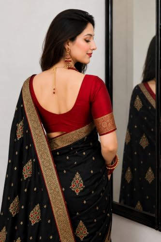 Image of Women's Glory Banarasi Satin Silk Saree with Embroidery Design