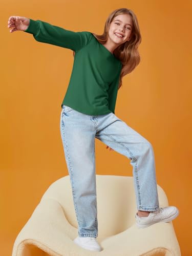 Image of Haloumoning Girls Puff Long Sleeve Shirts Fall Tops 5-14Y | Casual,Solid Color,Crewneck, Soft, Tunic Tops Blouse,Kids Long Sleeve T Shirt,,Fashion Clothes